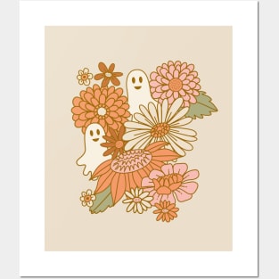 70s Boo Floral - Peachy Pink Posters and Art